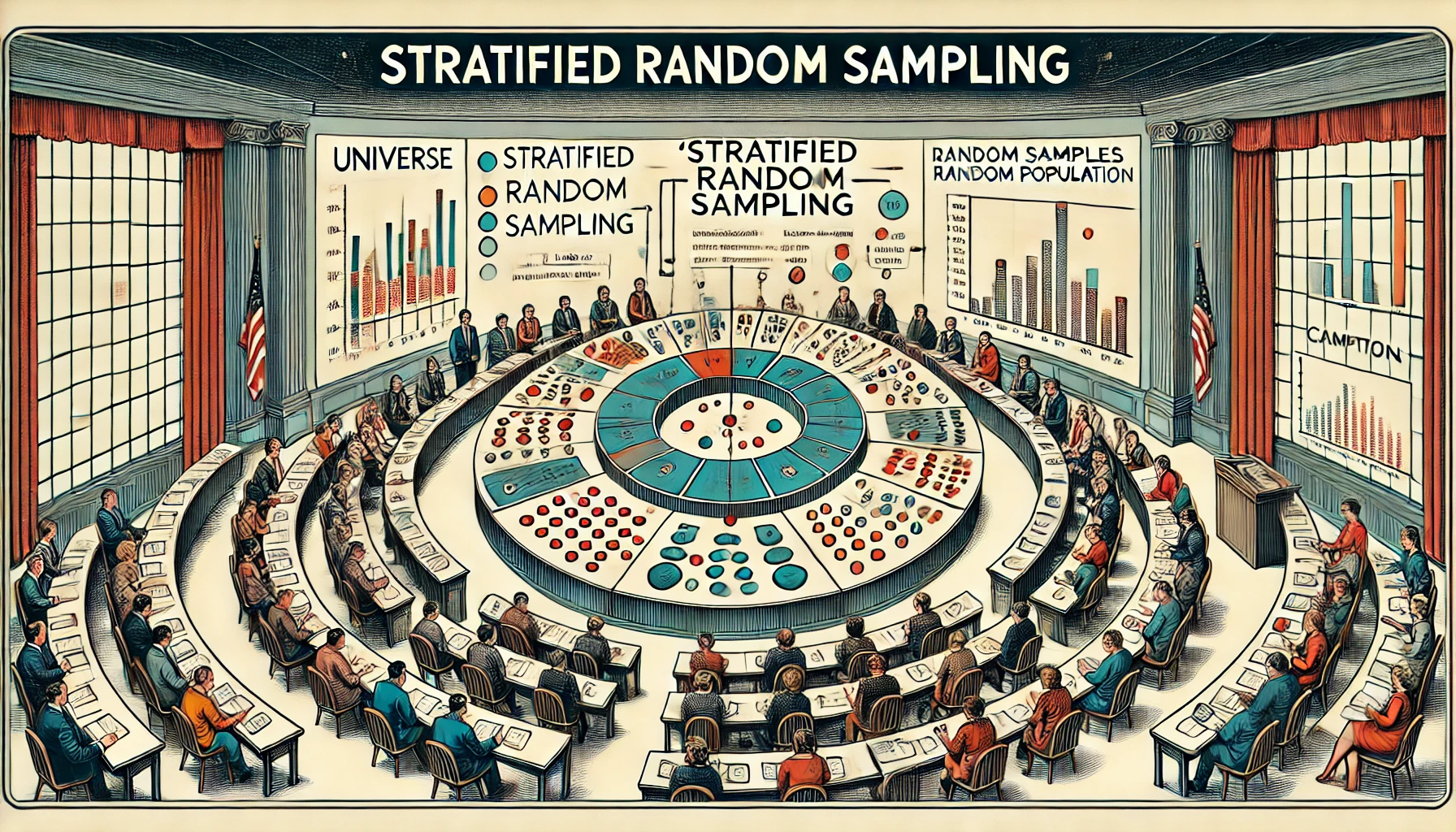 Types of Sampling and Examples 3 DALL·E 2025 07 08 01.57.26 An academic style image representing Stratified Random Sampling. The image should depict a professional educational setting such as a classroom or